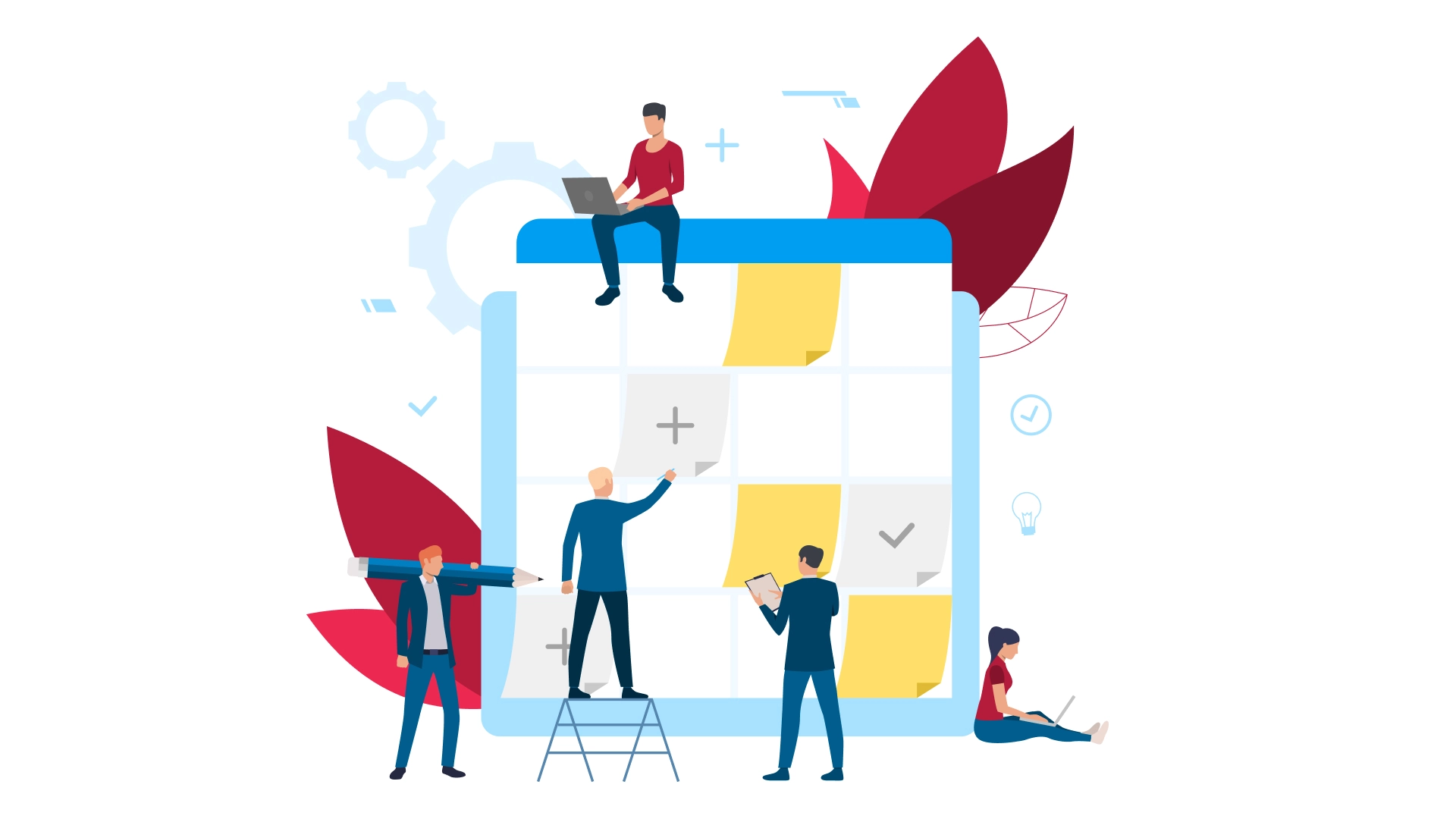 Team arbeitet zusammen an Projektmanagement-Board mit Haftnotizen und Aufgabenorganisation