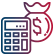 Icono de una calculadora y una bolsa de dinero con símbolo del dólar, que representa el control de costes de WATA Factory