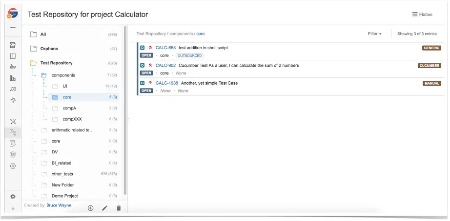 Xray Test Repository for Calculator project, test folder hierarchy.