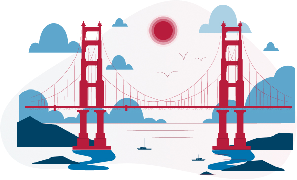 Eine moderne, geschwungene Hängebrücke über ein Gewässer.