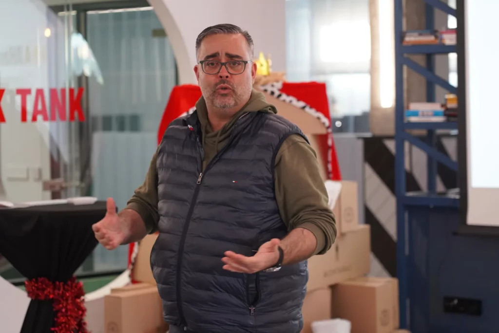 Germán T., CEO of WATA Factory, delivering the opening speech at the Christmas All Hands.