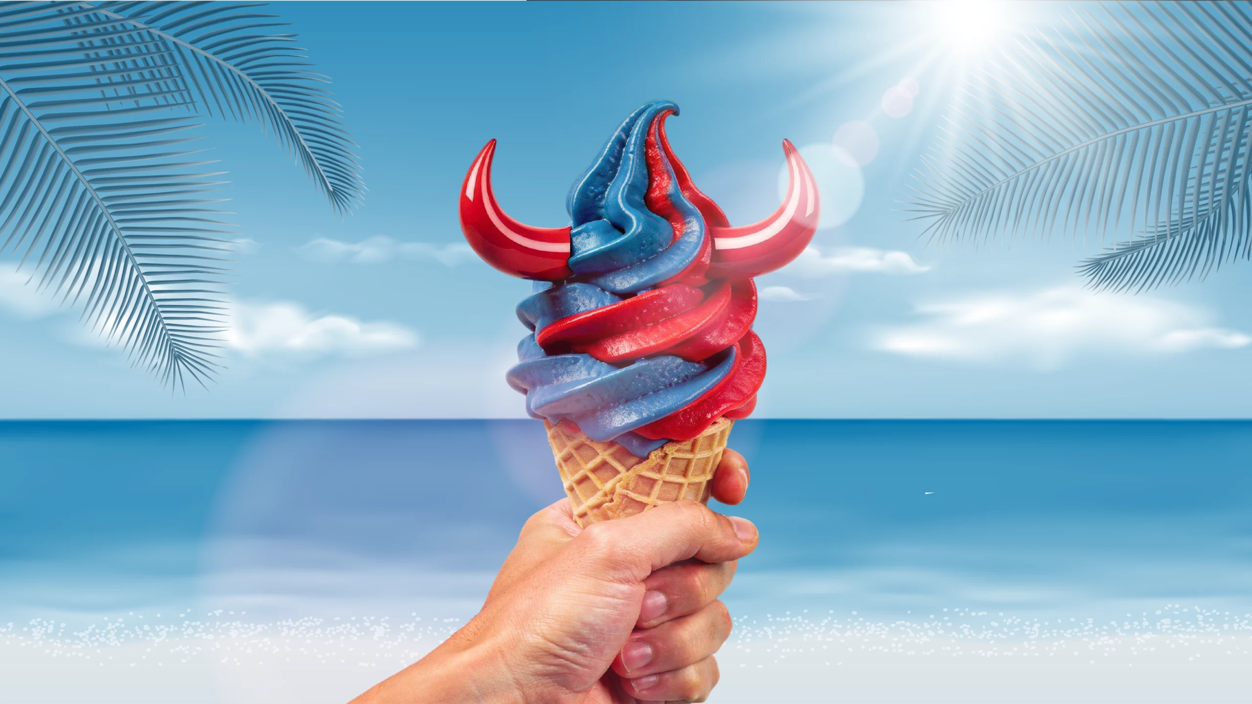 Ilustración veraniega que representa vacaciones y desconexión digital, con elementos de playa y un ambiente relajado sin notificaciones.